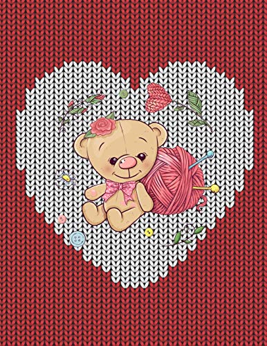 Strickpapier: Strick-Designs Notizbuch Verhältnis 4:5, Stricken Blanko Buch für Strick-Projekte, Cover mit Herz und Teddy-Bär