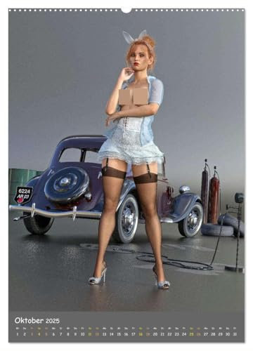 Werkstatt Bunnys (hochwertiger Premium Wandkalender 2025 DIN A2 hoch), Kunstdruck in Hochglanz: Realistisches Fotogemälde im Pin-Up Stil (CALVENDO Erotik)