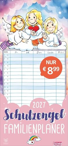 times&more Schutzengel Familienplaner 2027: times&more Kalender mit 5 Spalten - praktischer Familienplaner für die Wand mit süßen Schutzengeln als Blickfang. Familienkalender 2027.
