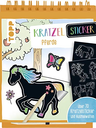 Kratzel-Stickerbuch Pferde: Kratzelbuch mit über 70 Stickern zum Kratzeln, 32 Ausmalseiten und Holz-Kratzstift (Kratzelbücher)