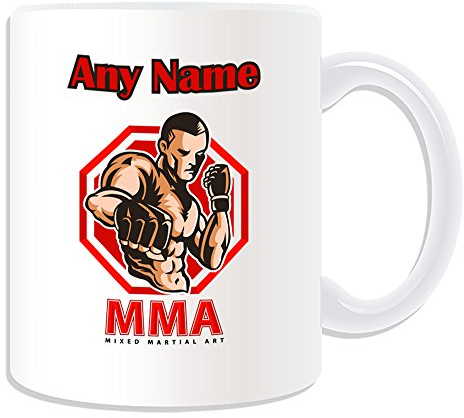 Personalised Gift - MMA Punch Mug (Martial Arts Design Theme, White) - Any Name/Message on Your Unique - Mixed Martial Arts UFC