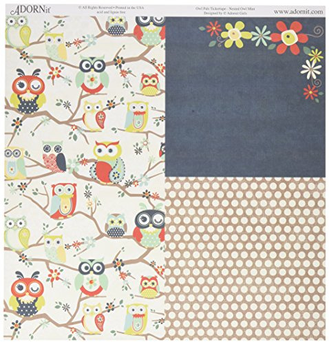 Adorn-it verschachtelt Eule Mint doppelseitig Karton 12 Zoll x 12 Zoll Owl Pals Tickertape, Acryl, Mehrfarbig