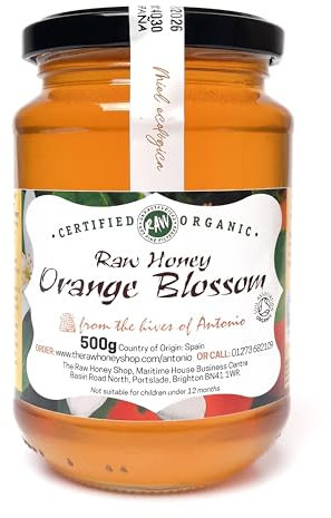 Miel d’Oranger Brut Biologique Antonio, 500g – Certifié Bio, Non Pasteurisé, 100% Naturel – Miel Espagnol des Vergers d’Orangers de Séville – Léger & Floral avec Notes de Vanille, The Raw Honey Shop