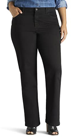 Lee Women's Plus Size Instantly Slims Classic Relaxed Fit Monroe Straight Leg Jean, Black, 22 Plus