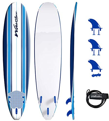 Wavestorm 8ft Classic Surfboard // Foam Wax Free Soft Top Longboard for Adults and Kids of All Levels of Surfing