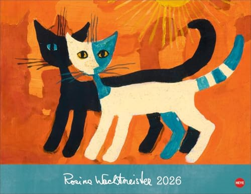 Rosina Wachtmeister Posterkalender 2026: Hochwertig gestalteter Wandkalender mit Gold- und Silberfolienprägung. Katzenmotive in einem Posterkalender als dekorativer Blickfang.