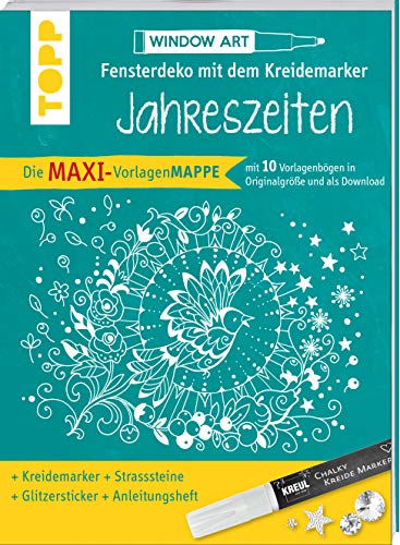 Maxi-Vorlagenmappe Fensterdeko mit dem Kreidemarker - Jahreszeiten. Inkl. Original Kreul-Kreidemarker: 10 Vorlagebögen mit Motiven in Originalgröße, Anleitungsheft + sämtliche Motive als Download