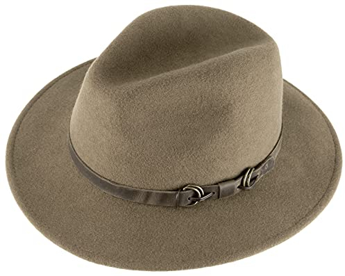 Alpenleder Fedora Hut Siena | Handgefertigter Wollhut Filzhut Wollfilzhut Hut Hat Herren (L (59-60 cm), Dark Khaki)