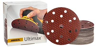 MIRKA Ultimax Papier abrasif Ø 150mm autoagrippant 15 trous - Grain P150-50 pcs - Pour ponceuses excentriques 150mm - Ponçage de bois tendre et dur, matériaux minéraux, vieilles peintures dures