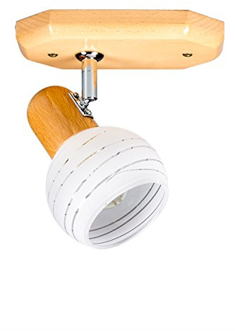 Helios Leuchten 308031/BU Strahler Holz | rustikaler Deckenstrahler | Spot 1-flammig Buche | Wandstrahler Glas weiß | Wandleuchte 1 x E14