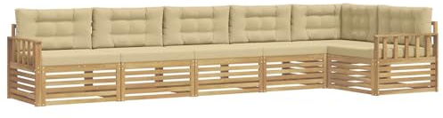 vidaXL Outdoor-Sofagarnitur mit Kissen 6 pcs Weiß und Beige Polyester, Patio-Sofa, langlebige Gartensitzmöbel, modernes Lounge-Set für Komfort im Freien