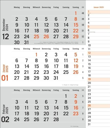 3-Monatsplaner, orange 2025: times&more - Praktischer Wandplaner mit Datumsschieber. Büro-Kalender mit Notizspalte und Jahresübersicht. Wandkalender ... Büro. 30 x 35 cm. (times&more Kalender Heye)