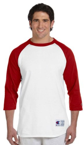 Champion Men's Raglan Baseball T-Shirt, White/Scarlet, Small