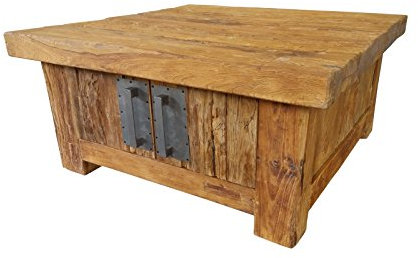 SIT-Möbel Coral 4494-01 Couchtischtruhe mit 4 Türen, recyceltes Teakholz, braun, 85 x 85 x 40 cm
