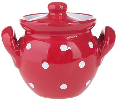 UNGARNIKAT Keramik Honigtopf/Marmeladentopf rot mit handbemalten weißen Punkten 0.4 L