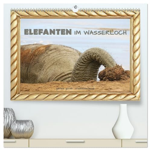 Elefanten im Wasserloch (hochwertiger Premium Wandkalender 2026 DIN A2 quer), Kunstdruck in Hochglanz: Die grauen Riesen nehmen ein Bad in den Wasserlöchern des Südlichen Afrikas. (CALVENDO Tiere)