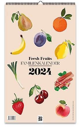 Design Familienkalender 2024 Fresh Fruits: Ein Wandschmuck für Designliebhaber: Der dekorative und praktische Familienkalender Fresh Fruits (5 Spalten) von XOXO Arte