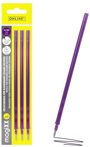 Online 3x radierbare Ersatzminen kompatibel mit Legami Gelstifte magiXX L I Lila 0,7mm Strichstärke I Ersatzmine für Gelschreiber radierbar I Nachfüllminen für Gel-Roller mit radierbarer Tinte