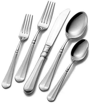 Mikasa French Countryside Flatware Set for 12, 65 Piece 18/10 Stainless Steel Silverware with Elegant Scroll Design and Serving Utensils, Durable Dinnerware Service