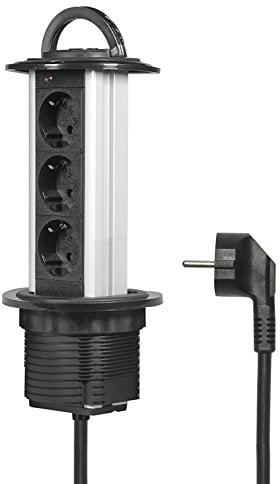 Elbe Inno Socket para Mesa Empotrado, Multi-Socket de 3 Tomas de Corriente alemanas, Enchufe alemán, Cable de 1.5 m, Ideal para Oficina, Trabajo y Cocina_EL1803W