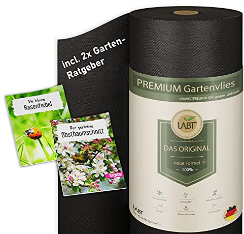 LABT Premium Gartenvlies Unkrautvlies 150g/m2-1,6m Breite x 60m Länge = 96m², umweltfreundliche Unkrautfolie wasserdurchlässig stark gegen Unkraut, Vlies Garten, Pflanzenvlies, Beetvlies