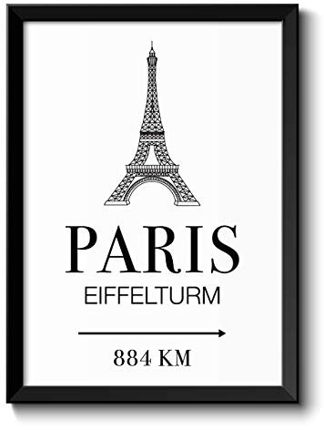 OWLBOOK Paris Eiffelturm mit individueller Entfernungsangabe personalisiertes Bild optional mit Holz-Rahmen Geschenk Geschenkidee