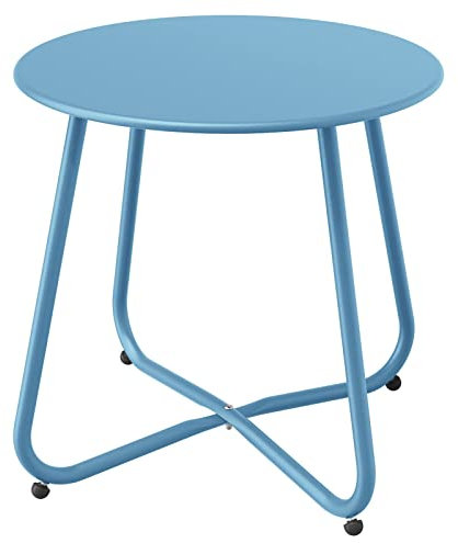 Grand patio Beistelltisch, Kleiner Sofatisch, Leicht, Stabil, Einfacher Aufbau, Runder Kaffeetisch ideal für Draussen, Wohnzimmer, Schlafzimmer, Büro (Blau)