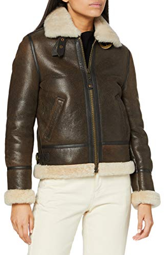 Schott NYC Damen Lederjacke Jacke LCW1257, Braun (dark brown 80), Gr. XS