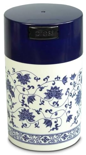 TightVac 0.57L Airtight Vacuum Container (6 oz) – Smell Proof Food Storage – BPA-Free (White/Blue Floral)
