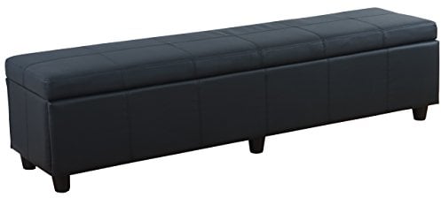 Mendler Bank Sitzbank mit Aufbewahrung Kriens XXL, Kunstleder, 180x45x45cm FSC®-Zertifiziert - schwarz matt