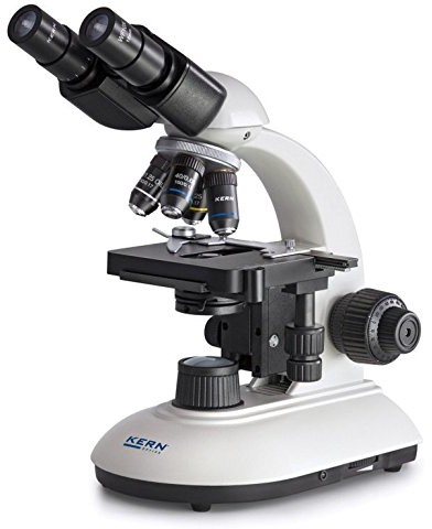 KERN Optics Durchlicht-Labormikroskop, Binokular Tubus, Achromatisch, Weiß/Schwarz, 4x/10x/40x/100x Objektiv, 3 W LED, Durchgestrah, Accu
