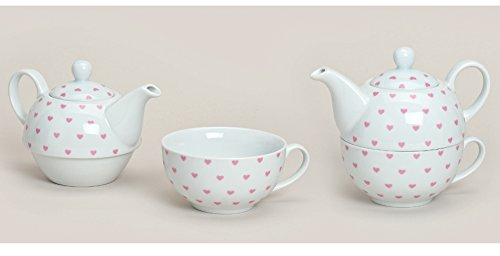 Wurm Tea for One ~ Herz Pink Teeservice, Porzellan, Teekanne + Tasse, 400 ml + 200 ml, Geschenkbox