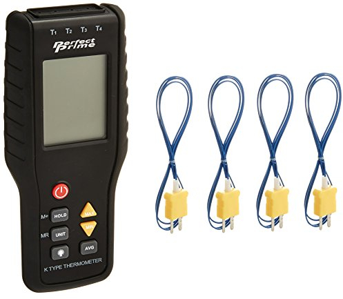 PerfectPrime TC41, 4-Kanal K-Typ Digital Thermometer Thermoelementsensor -200~1372°C/2501°F, 20 x 4 Datenlog Lagerung Funktion (Keine Rohrschelle)
