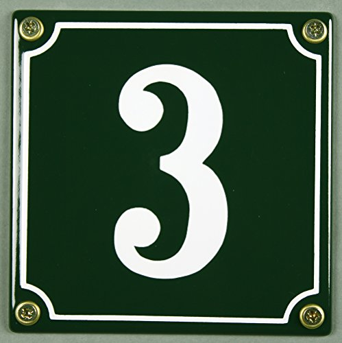 Emaille Hausnummernschild - Wählen Sie Ihre Nummer - Zahlen 1 bis 30 verfügbar - grün/weiß 12x12 cm und 12x14cm - sofort lieferbar! Hausnummer Schild wetterfest und lichtecht (3 grün/weiß 12x12cm)