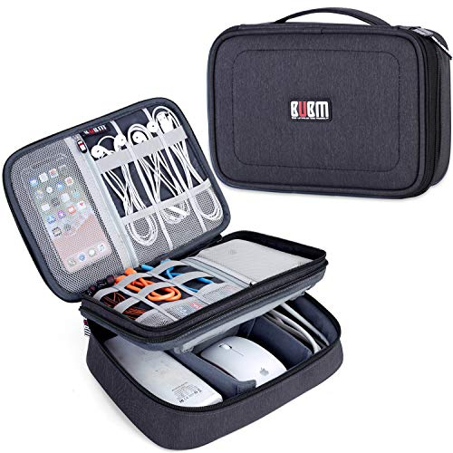 BUBM Electronic Organizer, Double Layer Travel Accessories Storage Bag for Cord, Adapter, Battery, Camera and More-a Sleeve Pouch for iPad or up to 9.7 Tablet(Large, Black)