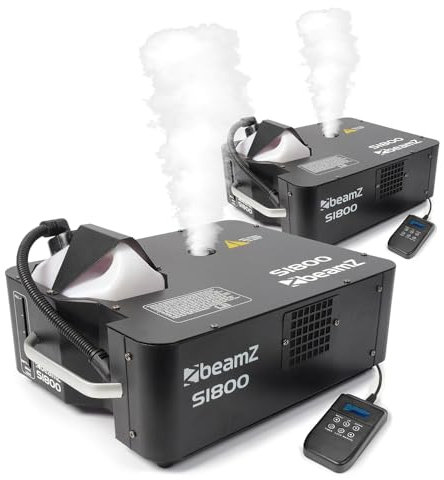 beamz S1800 Vertical Smoke Machine Pair - DJ Smoke Machine Set with DMX Control, 1800W Vertical Fog Effects, Timer Remote & Removable Fluid Tanks for Parties & Stages (2 Machines Included)