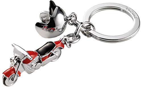 TROIKA Schlüsselanhänger ,,KEY CRUISING - KR13-23/RD - Motorrad mit Helm in rot - mit SWAROVSKI® Kristall als Lampe - Moped, Motorrad, Zweirad - Biker - glänzend - das Original von TROIKA