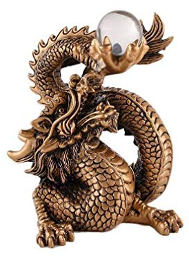 lachineuse - Figurine Grand Dragon Chinois - Statuette Dragon Feng Shui - 15 x 12 x 9,5 cm - Symbole de Protection & Bonheur - Décoration Asiatique Chinoise - pour Bureau, Maison - Coloris Doré