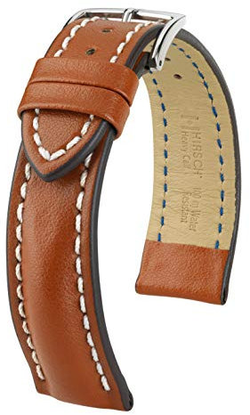HIRSCH Herren Uhrenarmband Kalbsleder Modell Heavy Calf Größe Uhr 18 mm/Schließe 16 mm, Farbe Goldbraun