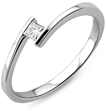 Miore Schmuck Damen 0.10 ct Solitär Diamant Verlobungsring Ring aus Weißgold 18 Karat / 750 Gold