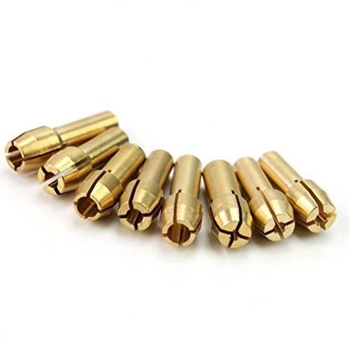 8Pcs Brass Collet Set for Rotary Tools 1Mm 1.6Mm 2.3Mm 3.2Mm Compatible with Dremel and Mini Drills (Golden)