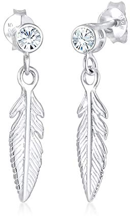 Elli Ohrringe Damen Feder Boho mit Kristalle in 925 Sterling Silber