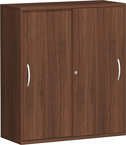 Geramöbel Schiebetürenschrank mit Mittelseite, 4 Dekor-Einlegeböden, abschließbar, 1000x425x1152, Nussbaum/Nussbaum