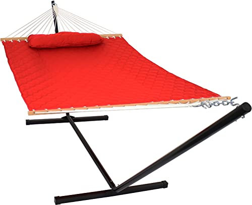 Sunnydaze Quilted Designs Hammock with Stand, 2-Person Capacity, Red