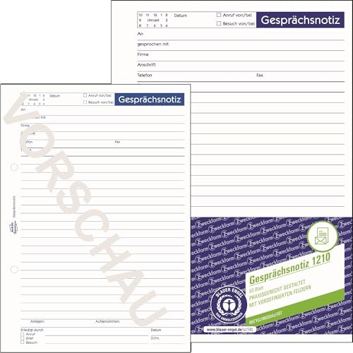 AVERY Zweckform 1210 Gesprächsnotiz (A5, Abreißblock, oben verleimt, 50 Blatt) weiß
