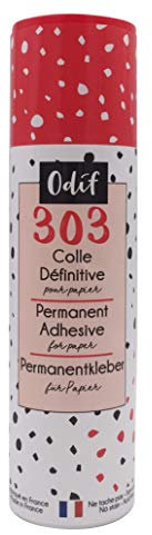 Odif - Colle Définitive Transparente pour Papier 303 en Spray - Idéal pour Loisirs Créatifs, Scrapbooking, Cartonnage - Compatible Papier, Carton, Photos, Végétaux - Fabriqué en France - Spray 250 ml
