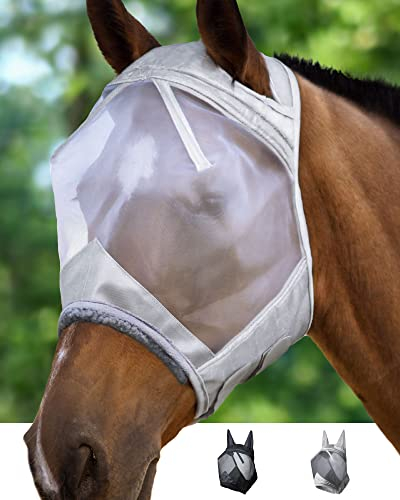 Harrison Howard CareMaster Pferde Fliegenmaske UV-Schutz mit Ohrenschutz Silber Vollblut (M)