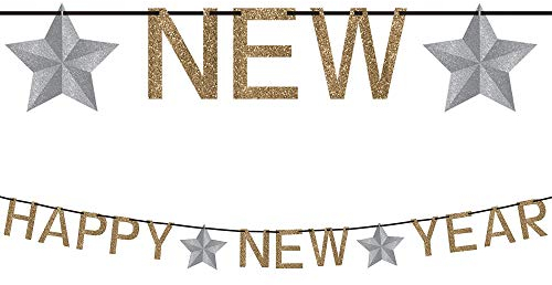 Amscan 210385 - Partykette Happy New Year Silber und Gold 360 x 12,7 cm, Girlande, Banner