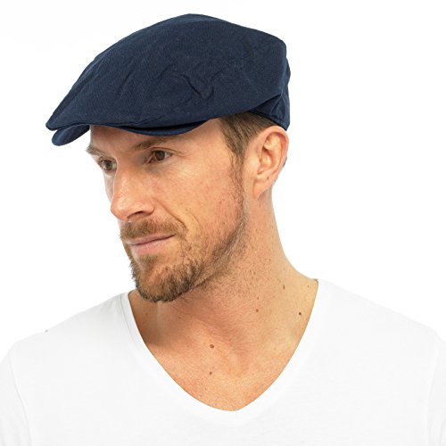 Herren Baumwolle Leinen Stoff Flache Kappe Gefüttert Sommer Sonne Spitze Marineblau Stein M/L L/XL - Marine, M/L