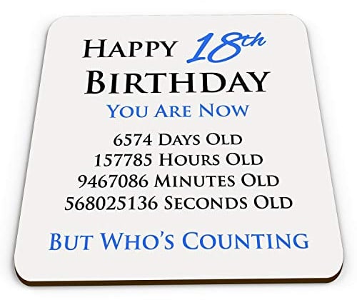 Happy 18th Birthday You are Now Days Hours Minutes Seconds Old Novelty Glossy Mug Coaster - Blue